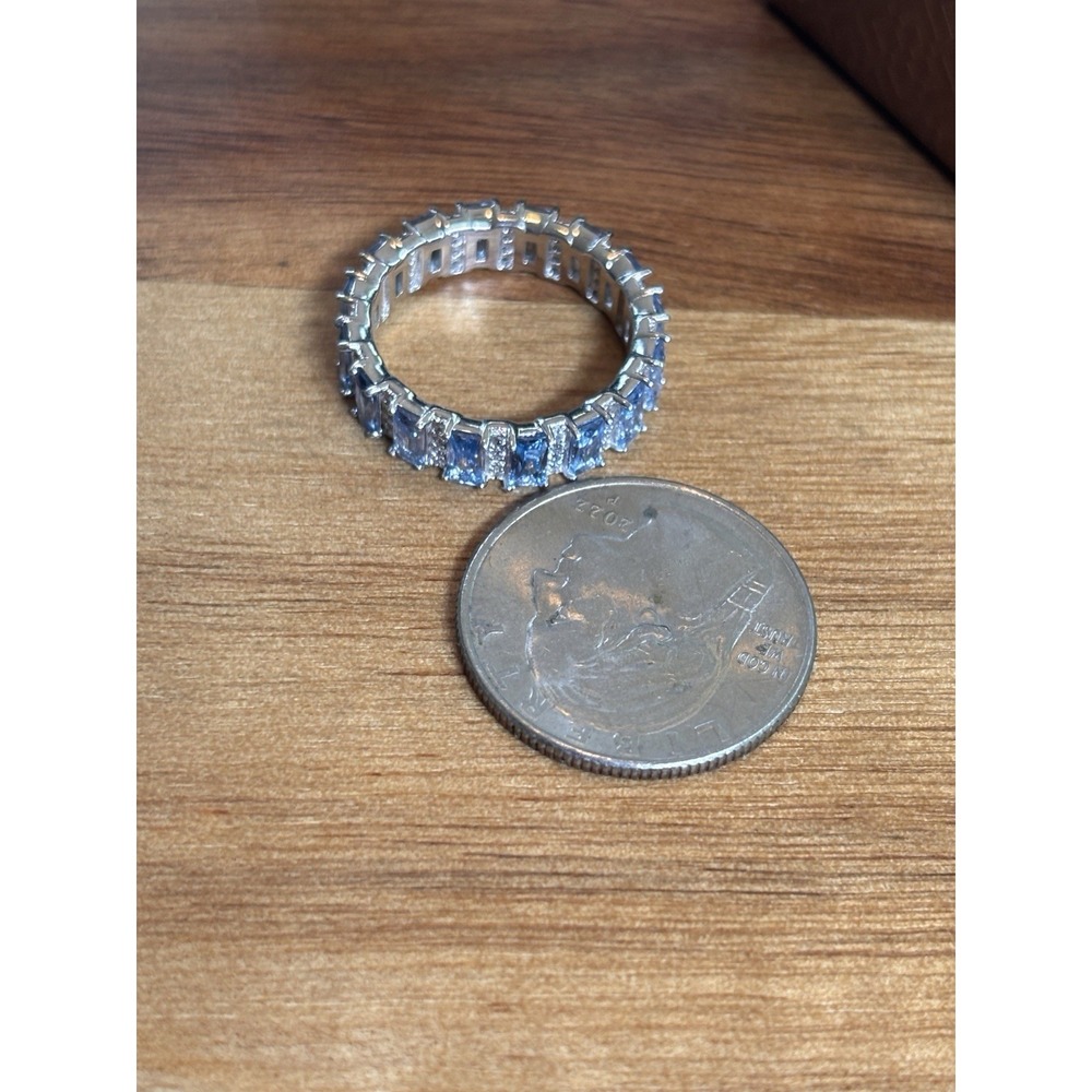 925 Sterling Silver Blue Topaz Eternity Ring Size 8.5 - Picture 9 of 9